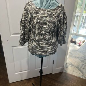 Vertigo Paris Gray and White Crochet Pull-Over Sweater